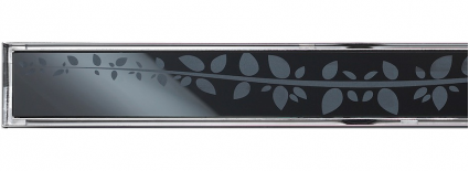 Sklo, čierne, opieskované s kvetinovým vzorom